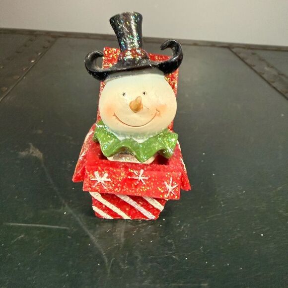 Other - Holiday Time Snowman In A Present Tree Christmas Resin
